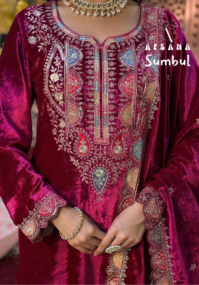 Sumbul By Afsana Embroidery Velvet Salwar Kameez Wholesale Shop In Surat